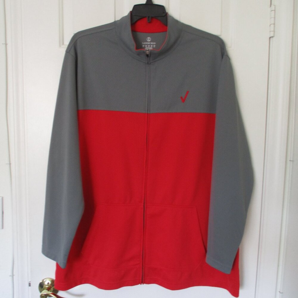 Lands' End Mens L/S Gray Red Full Zip Sweatshirt w/ Twin Pockets NWOT - Size 2XL
